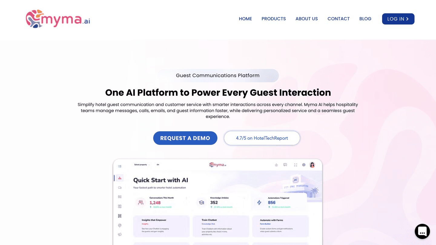 Myma.ai guest communications platform homepage