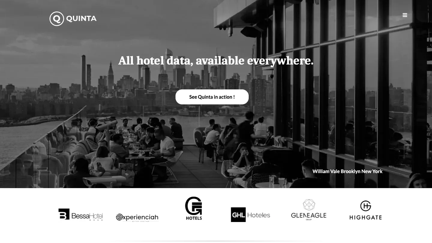 Página de la plataforma de datos hoteleros Quinta