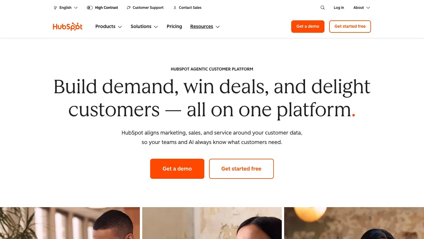 Homepage of HubSpot