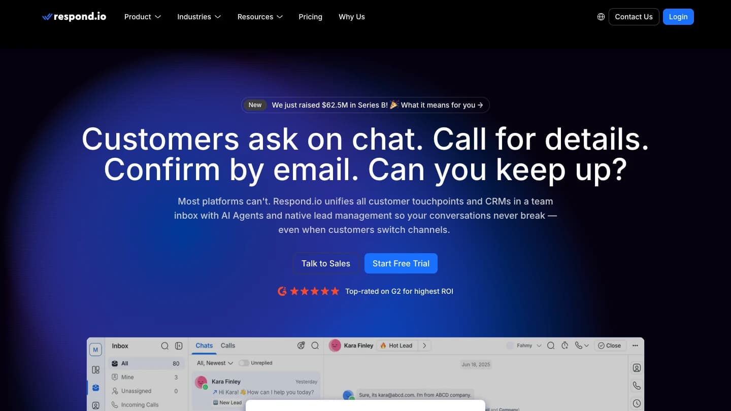 Homepage of respond.io