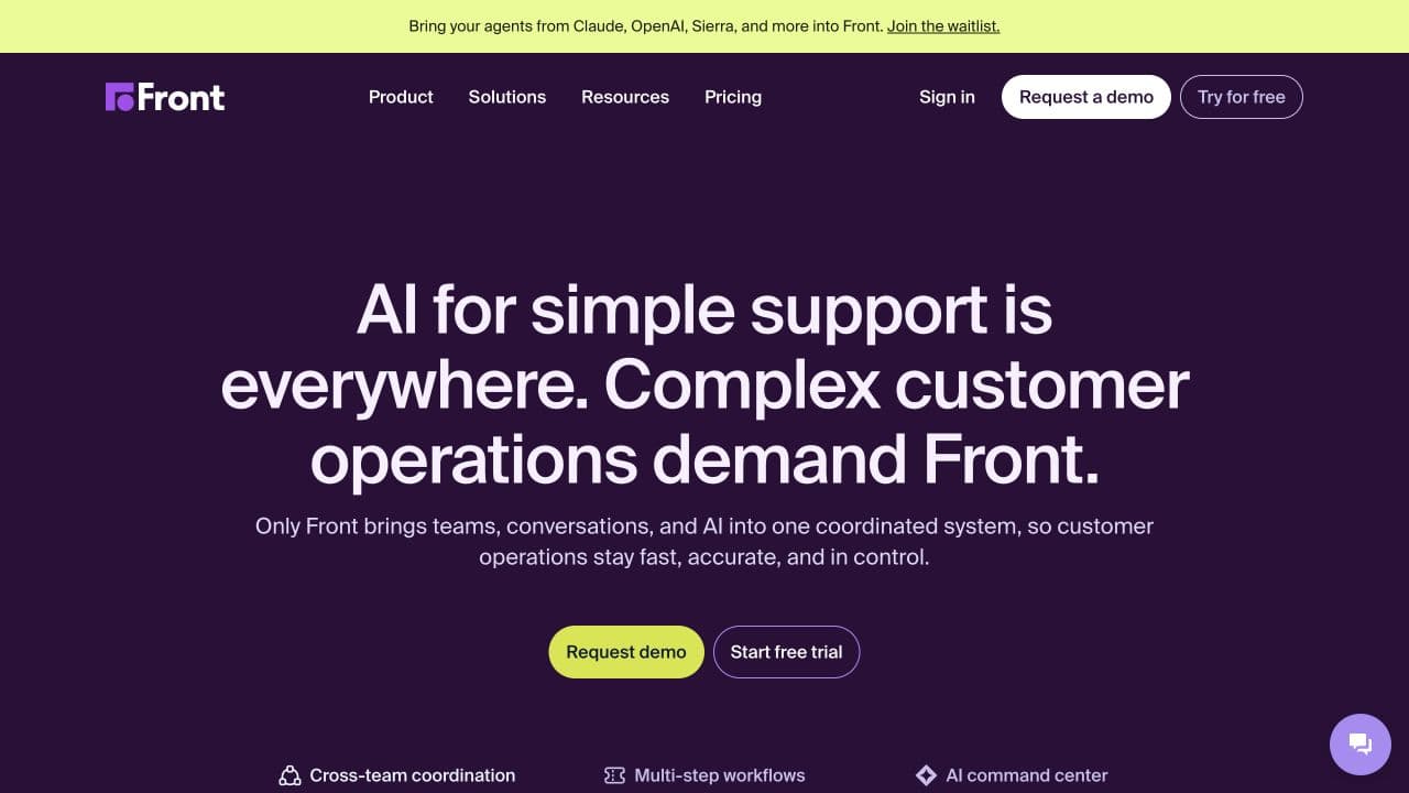 Front product website, September 2026