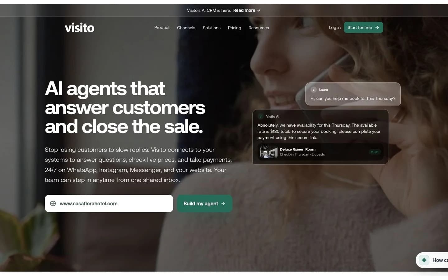 Visito homepage showing its messaging product
