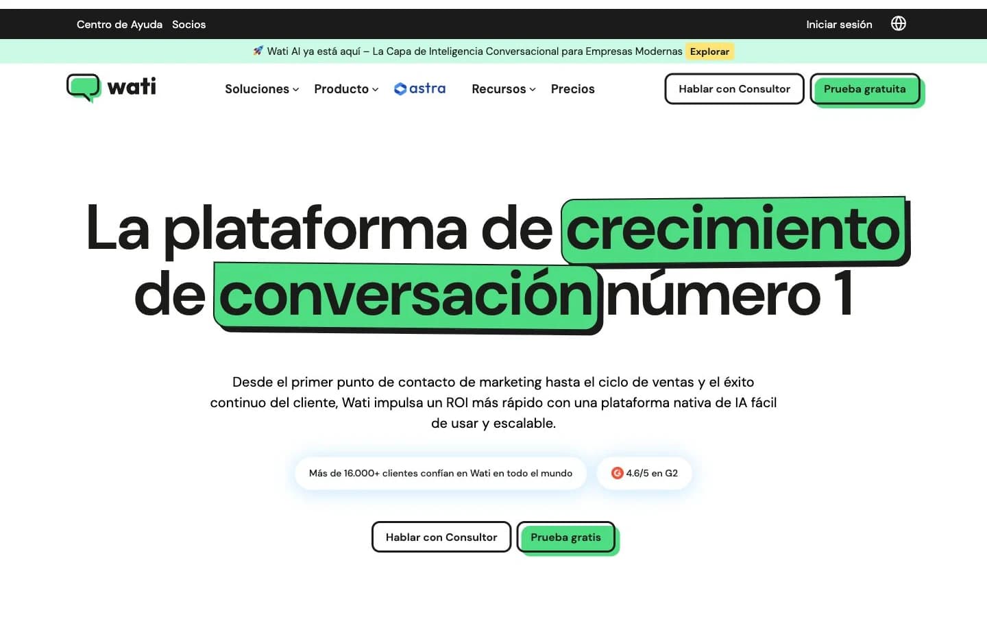Wati homepage showing its messaging product