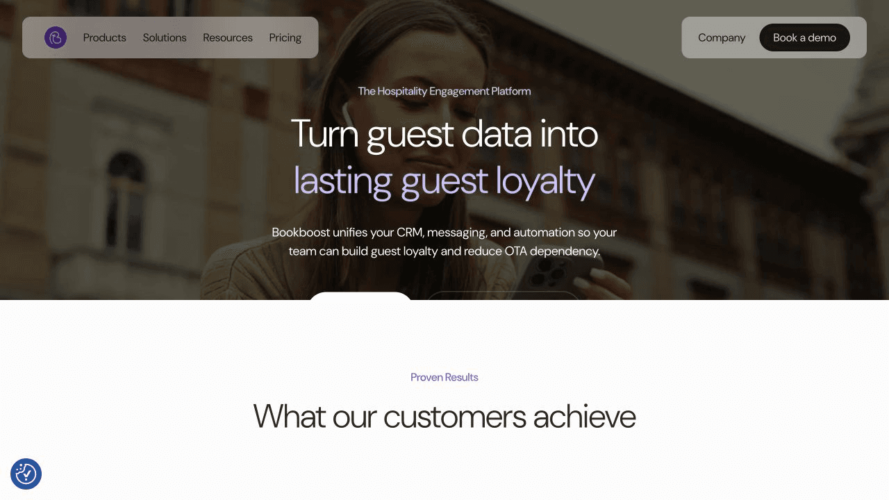 Página principal de la plataforma de interacción hotelera Bookboost