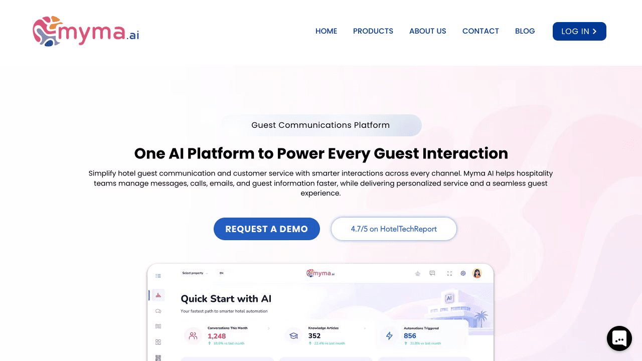 Myma.ai guest communications platform homepage