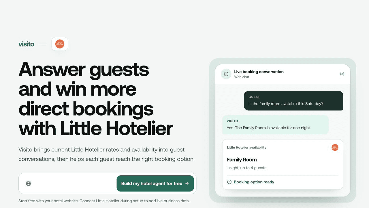 Visito AI agent using Little Hotelier availability in a guest conversation