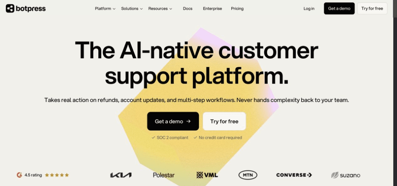 Botpress page showing its visual AI agent platform