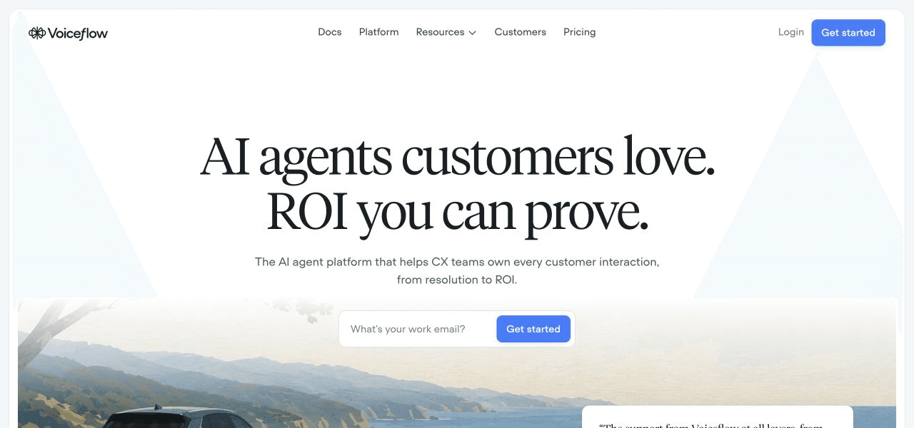 Voiceflow page showing its collaborative AI agent builder