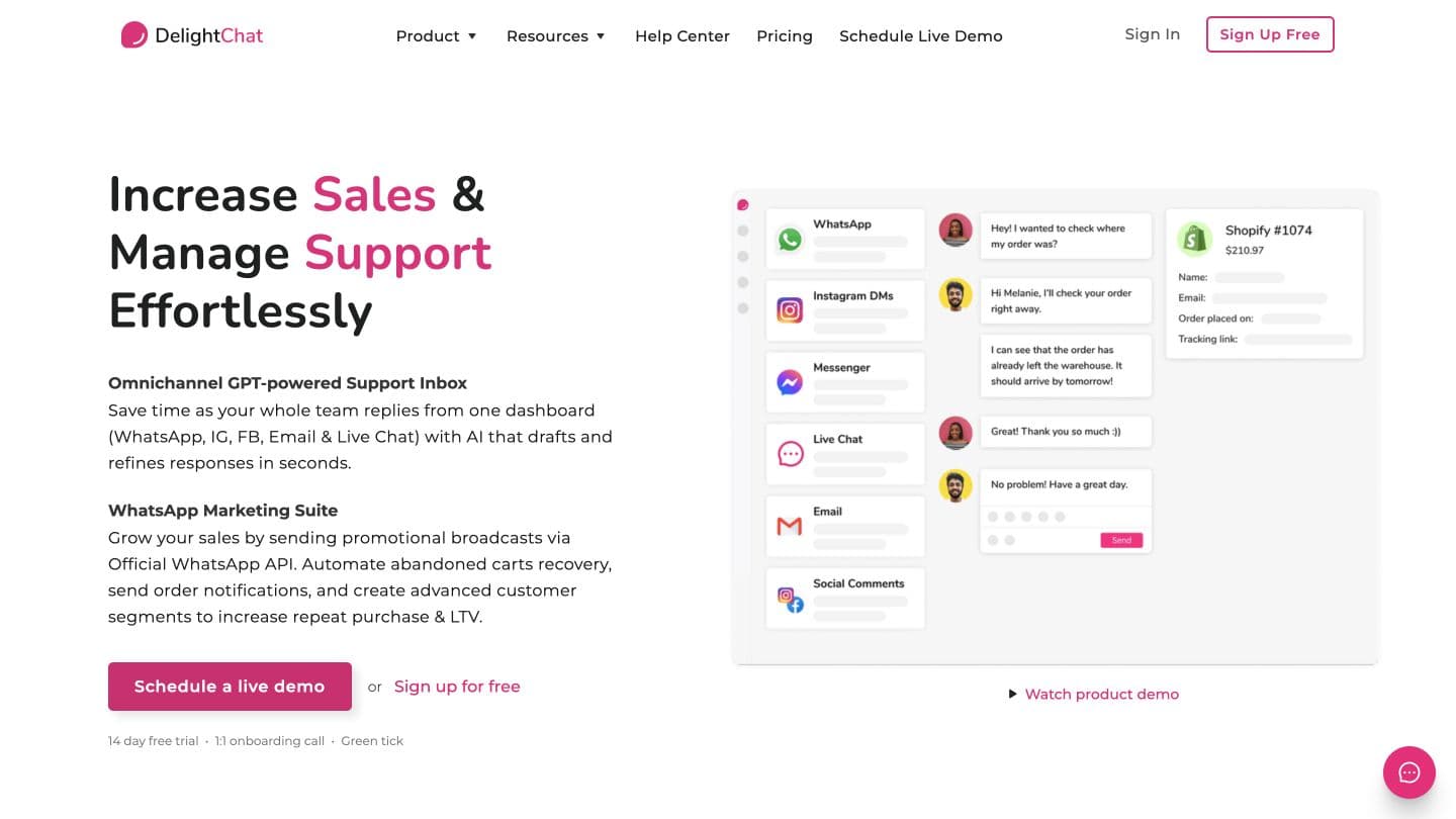 DelightChat homepage