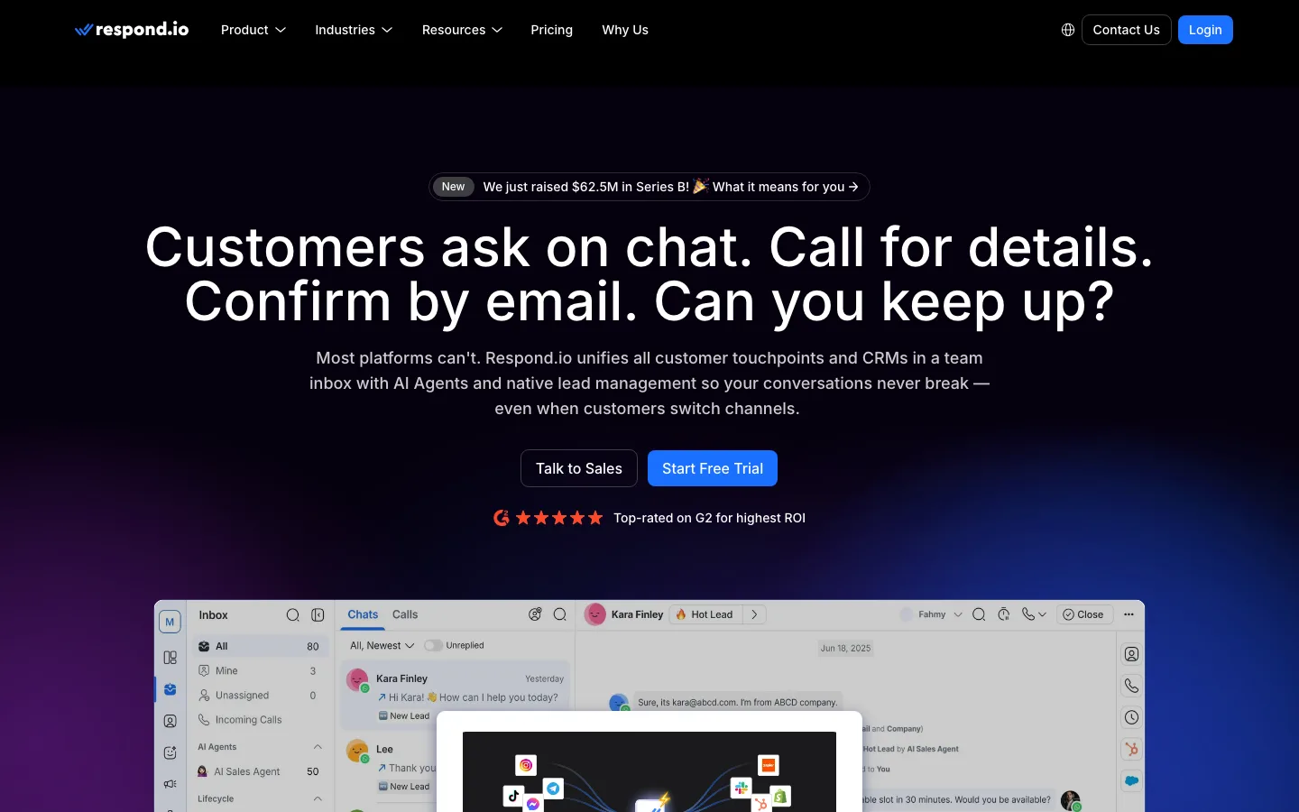 respond.io homepage