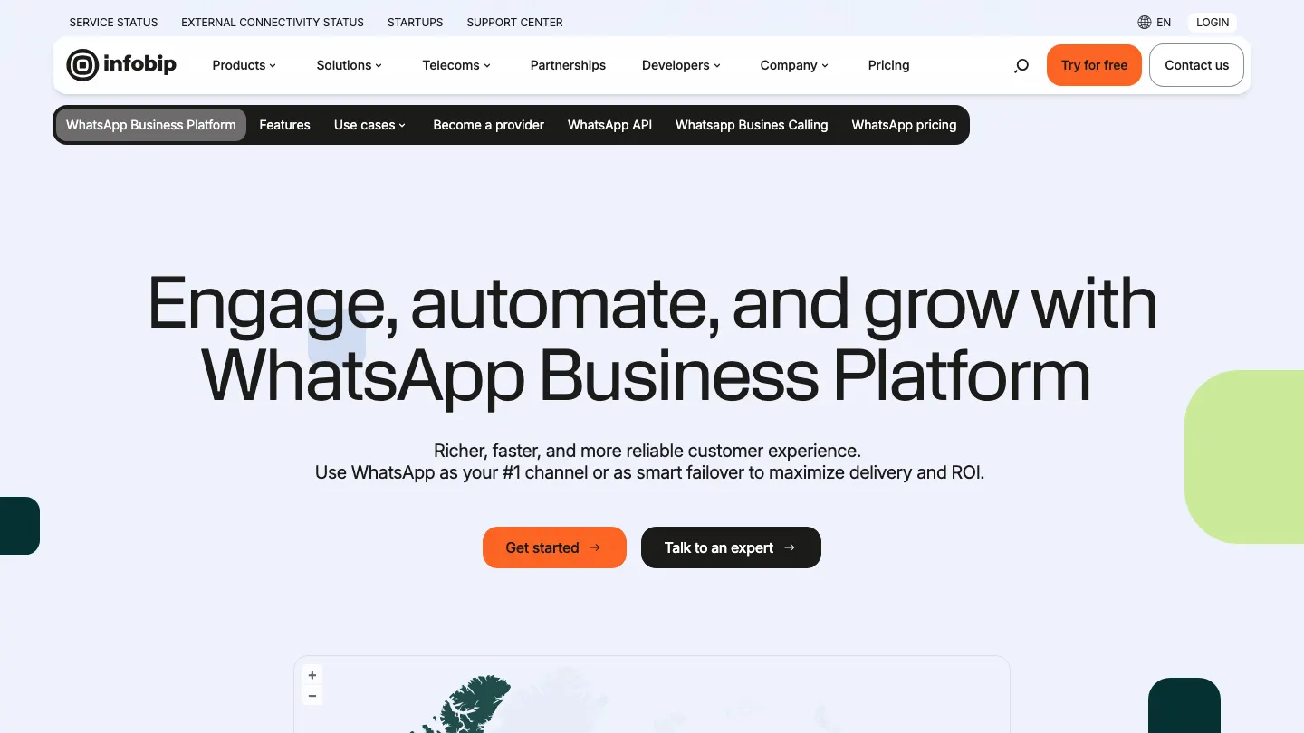 Página de la plataforma de WhatsApp Business de Infobip