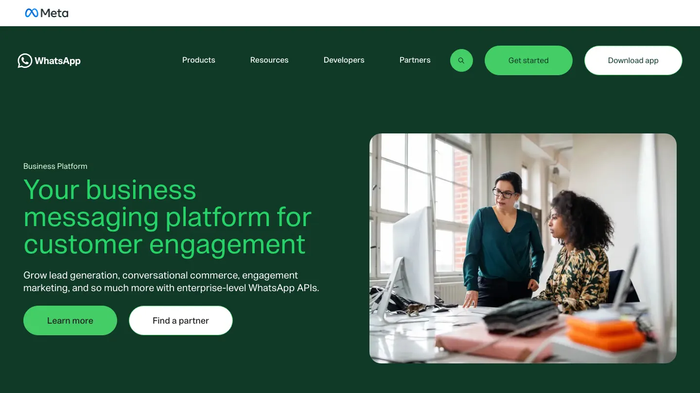 Página de la plataforma de WhatsApp Business en el sitio de WhatsApp Business