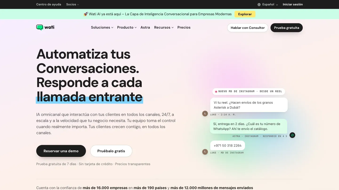 Página de inicio de Wati